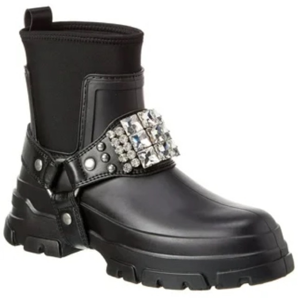 Karl Lagerfeld Rylie Harness Black Embellished Women's Rain Boot NWOT size 5
